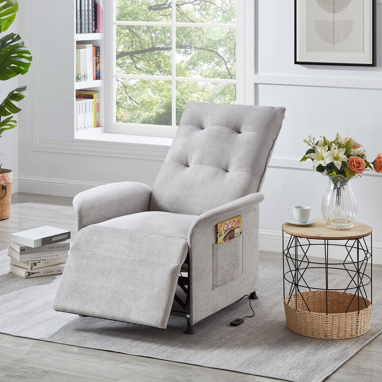 Muumblus High Back Power Recliner Sleeper Chair for Living Room, Bedroom, Light Gray Linen