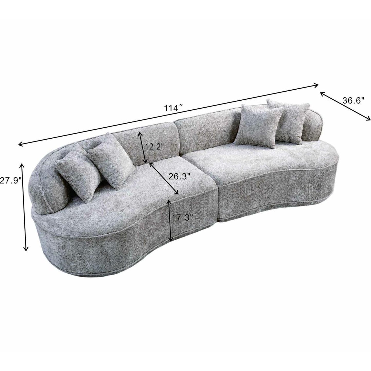 Muumblus 114" Oversized Curved Sofa, Modern Sectional Boneless Cloud Couch, No Assembly Required Floor Sofa for Living Room, Camel Boucle