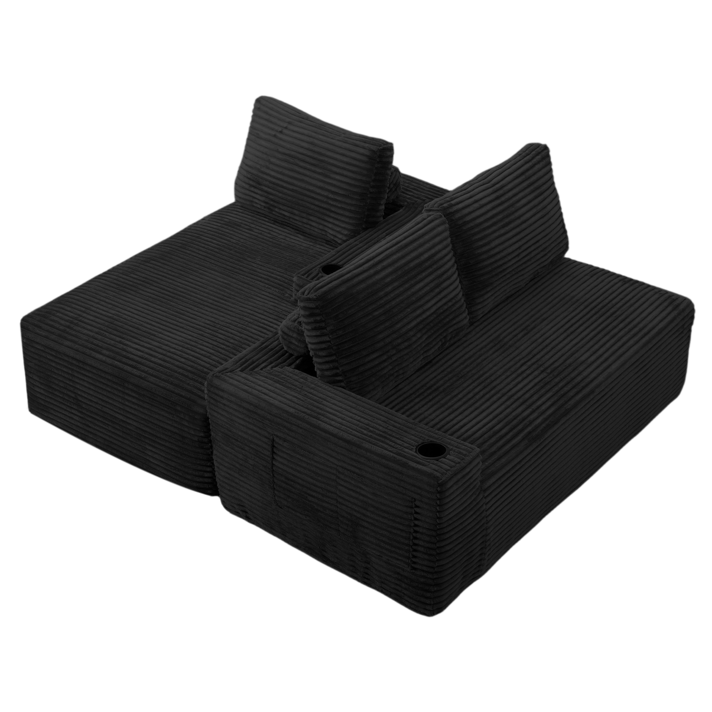 Muumblus 104" Ovsersiezd L-Shaped Modular Sectional Sofa with Cup Holders, Boneless Corduroy Cloud Couch for Living Room, Black（Right Facing Chaise）