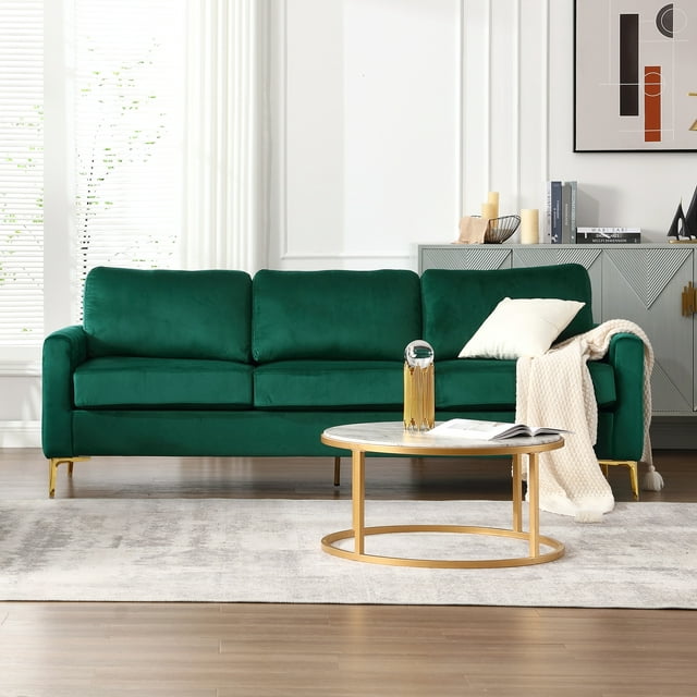 Muumblus 3 Pieces Velvet Living Room Furniture Sets, Modern 1 Seater Sofa Chair and 2 Seater Loveseat Sofa and 3 Seater Sofa Couch, Green