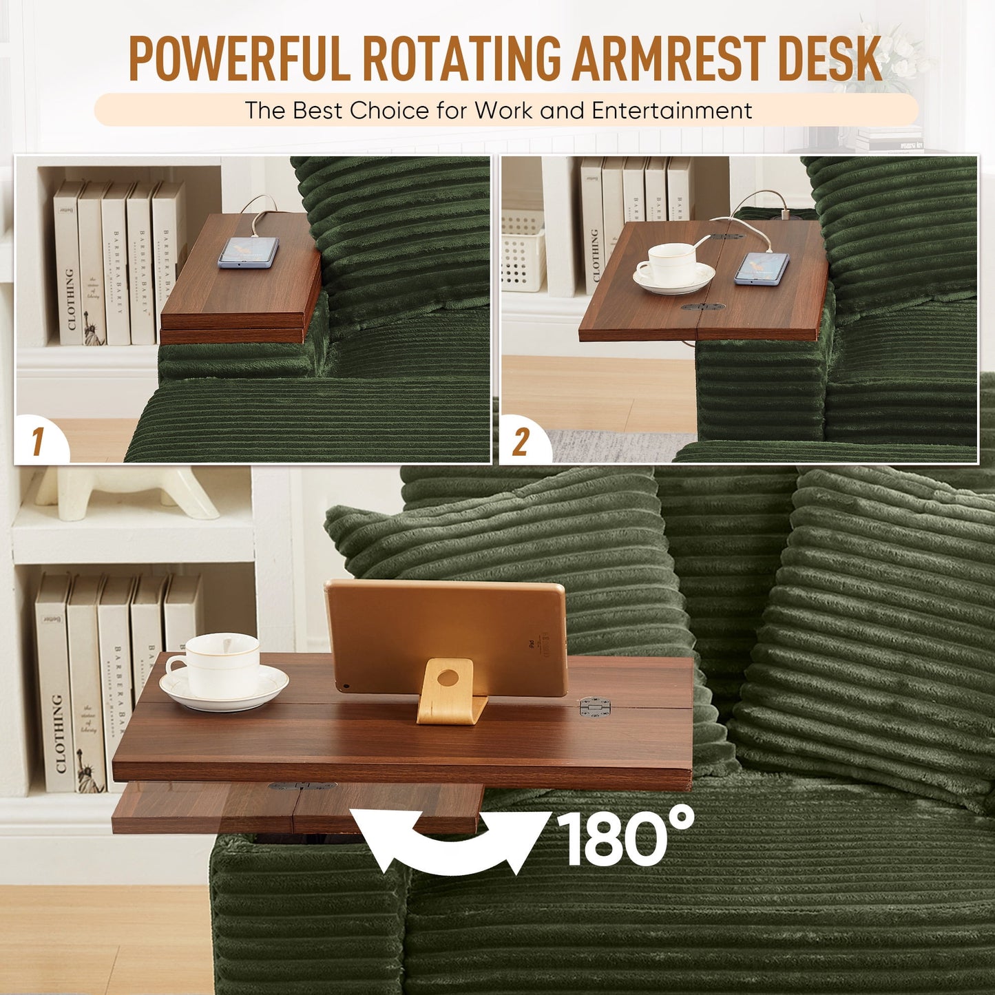 Muumblus Oversized Lounge Accent Chair with Ottoman, Bluetooth Speaker, Versatile Sofa Chairs with Storage Armrest and Rotating Table Board, Modern Cloud Armchair for Living Room