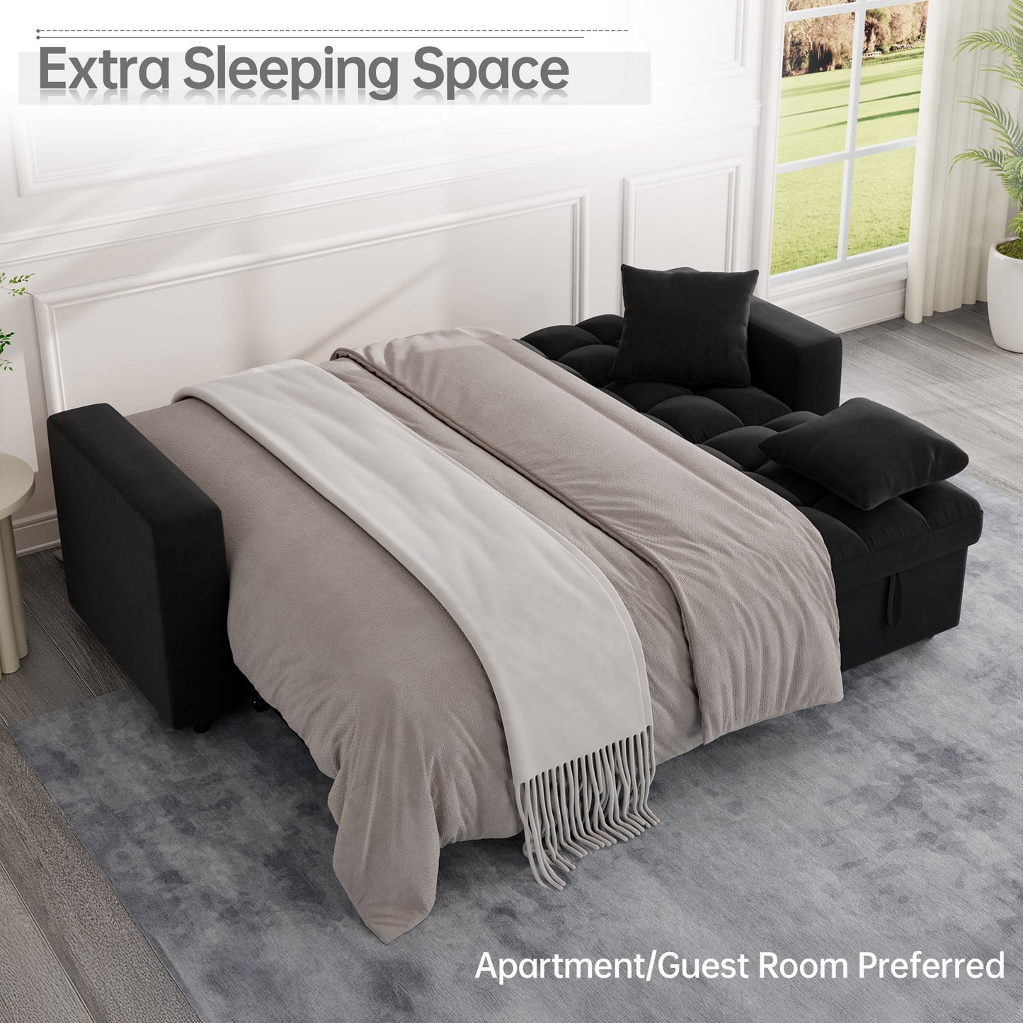 Muumblus 84" Queen Size Convertible Sectional Sleeper Sofa with Storage, Adjustable Backrest, Reversible L-Shaped Pull Out Couch Bed for Living Room, Guest Room