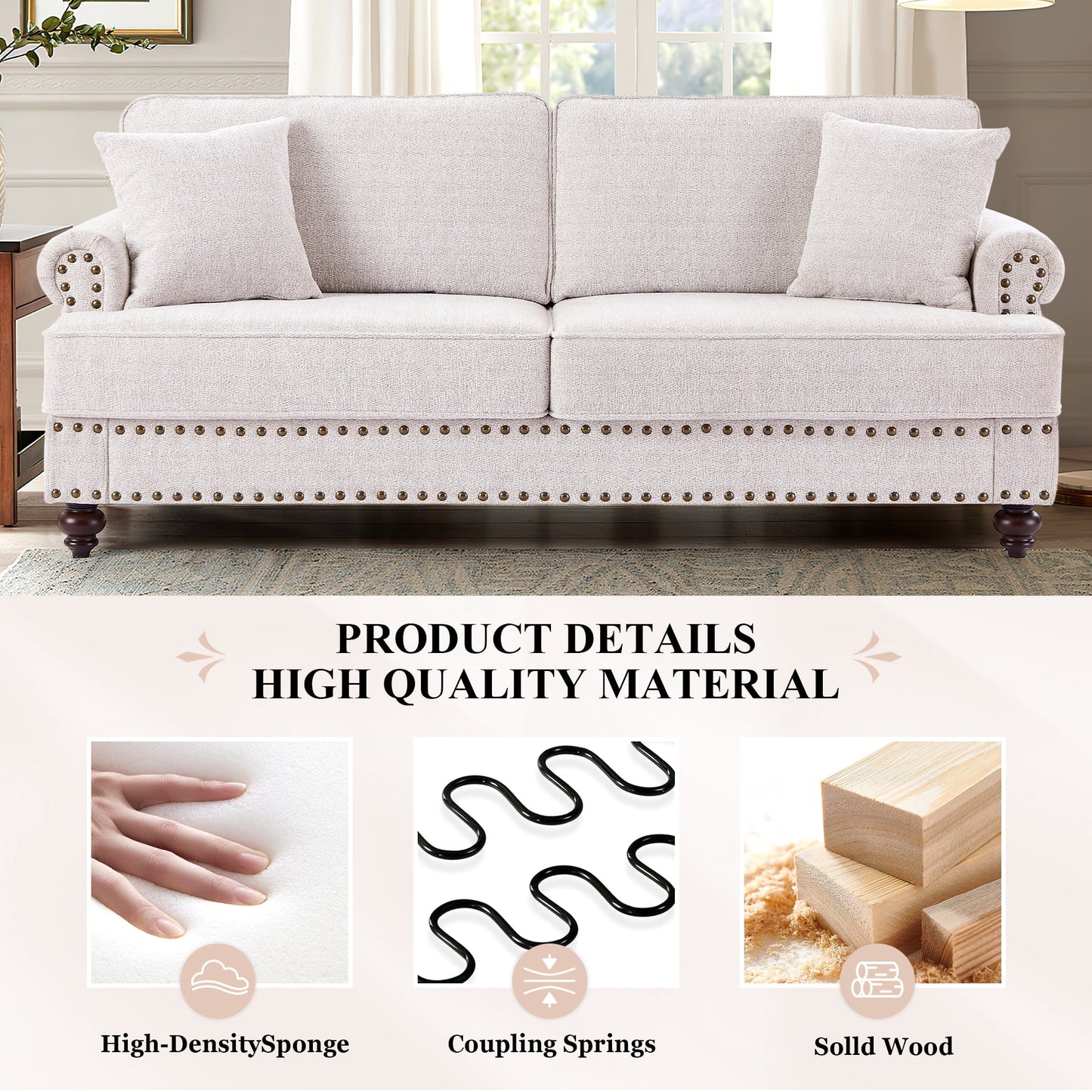 Muumblus 2 Pieces Chenille Living Room Furniture Sets , Single Sofa Chair and Sofa Set, White