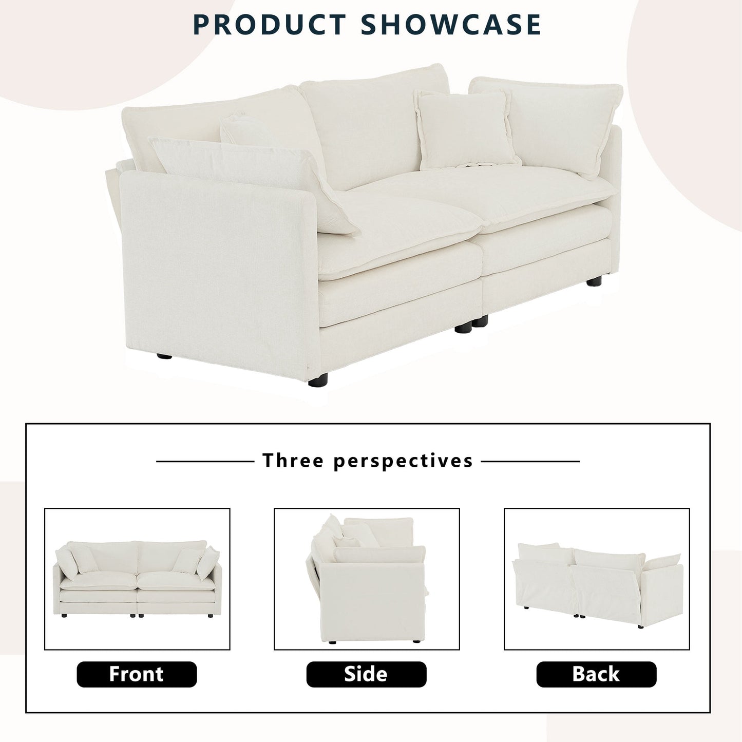 Muumblus 2 Seater Cloud Sofa, Chenille Deep Seat Sofa, Modern Adult Upholstered Loveseat Sofa Couch for Living Room, Ivroy