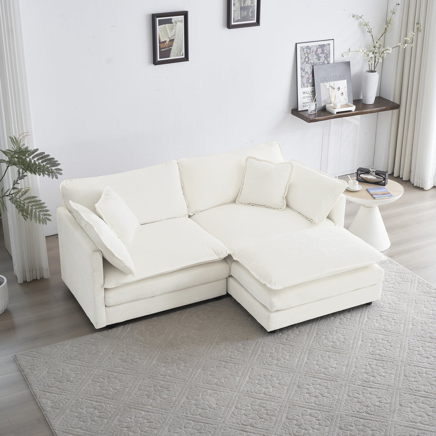 Muumblus 2 Seater Cloud Sofa, Chenille Deep Seat Sofa, Modern Adult Upholstered Loveseat Sofa Couch for Living Room, Ivroy