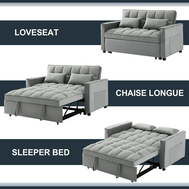 Muumblus Convertible Futon Sofa Bed, Small Space Loveseat Sleeper with Pull Out Bed, Modern Velvet Sofa Couch for Living Room, Adjsutable Backrest