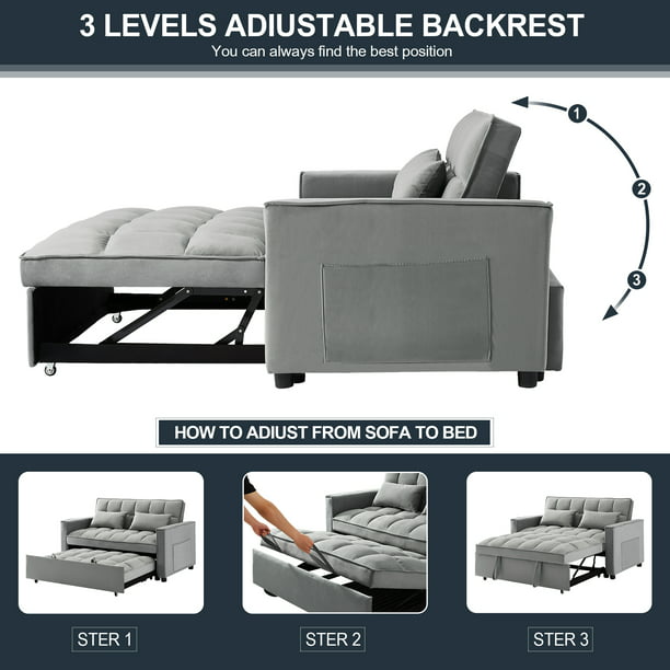 Muumblus Convertible Futon Sofa Bed, Small Space Loveseat Sleeper with Pull Out Bed, Modern Velvet Sofa Couch for Living Room, Adjsutable Backrest