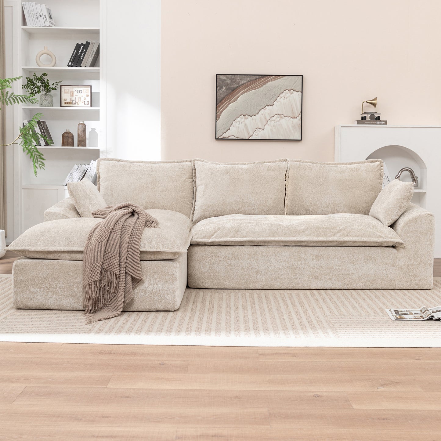 Muumblus 103" Boneless Sectional Sofa with Left Chaise, Comfy L-Shaped Modular Couch for Living Room, No Assembly Required, Black Chenille