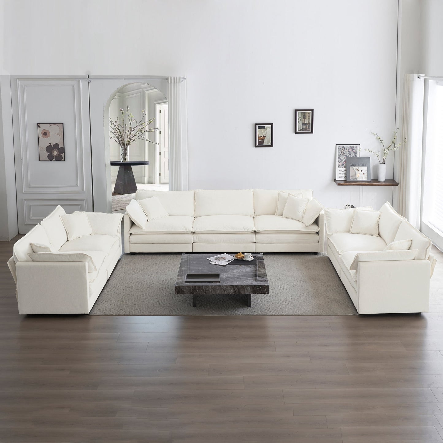 Muumblus 2 Seater Cloud Sofa, Chenille Deep Seat Sofa, Modern Adult Upholstered Loveseat Sofa Couch for Living Room, Ivroy