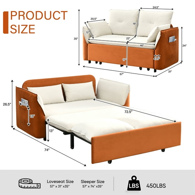 Muumblus 57" Pull Out Sofa Bed, Convertible Adult Sleeper Sofa Bed with Cushions&Throw