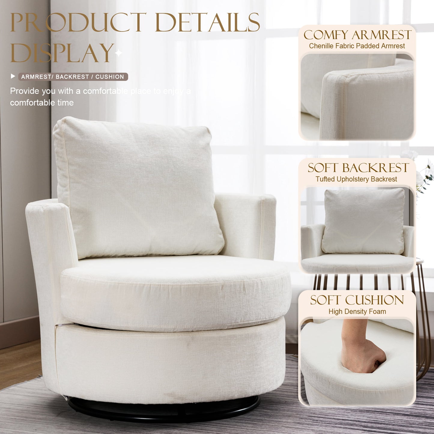 Muumblus  Chenille Swivel Chair for Living Room