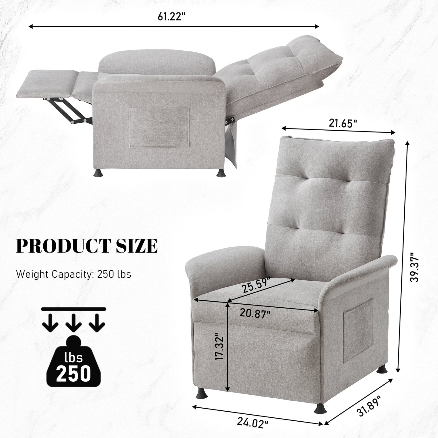 Muumblus High Back Power Recliner Sleeper Chair for Living Room, Bedroom, Light Gray Linen