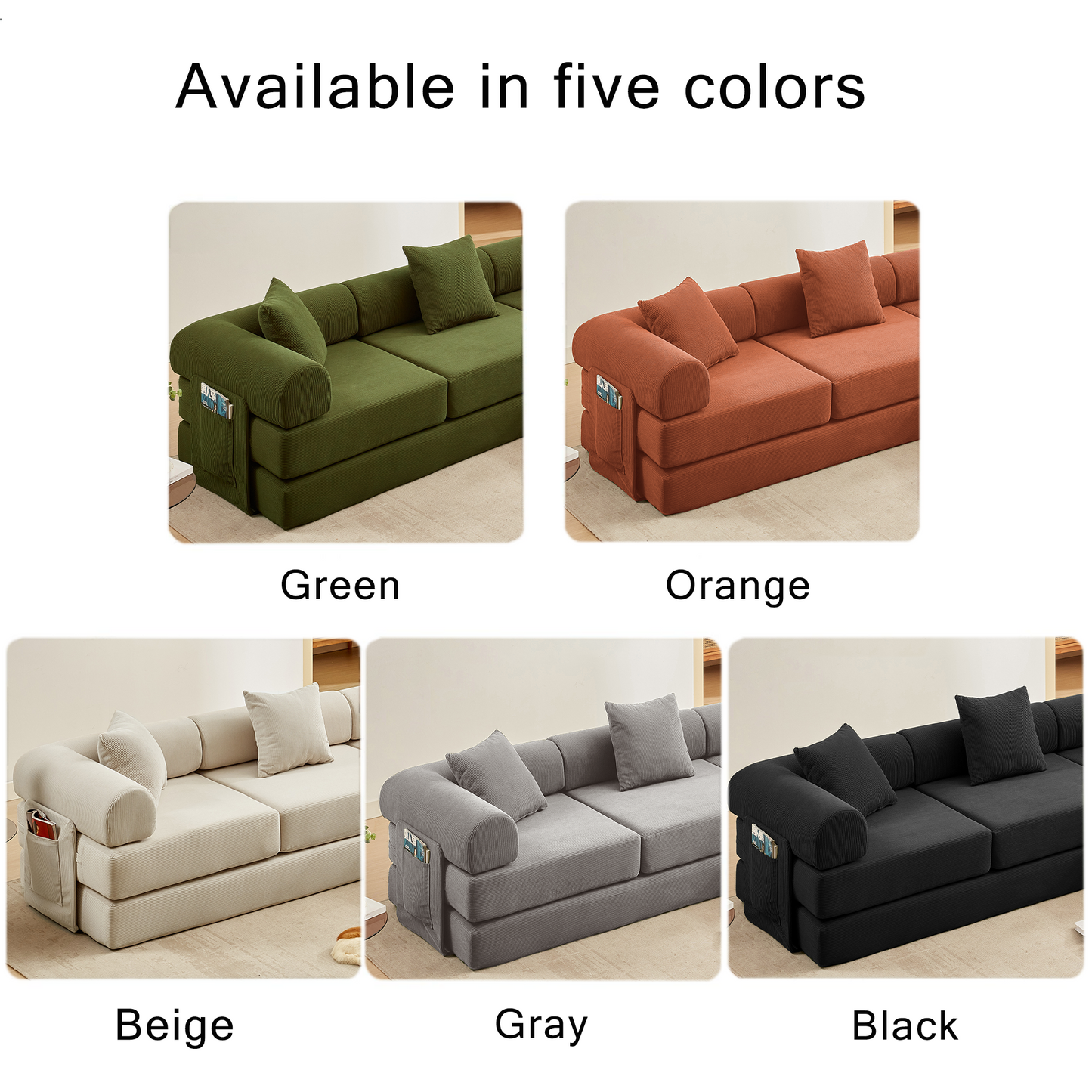 Muumblus L-Shape Convertible Floor Sofa Bed, Comfy Foldable Modular Sleeper Sectional Couch for Living Room, Bedroom