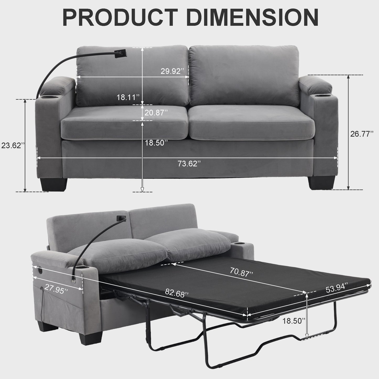 Muumblus 2-in-1 Convertible Sleeper Couch Bed with Memory Foam Mattress, 2-in-1 Pull Out Sofa Beds for Living Room, Bedroom