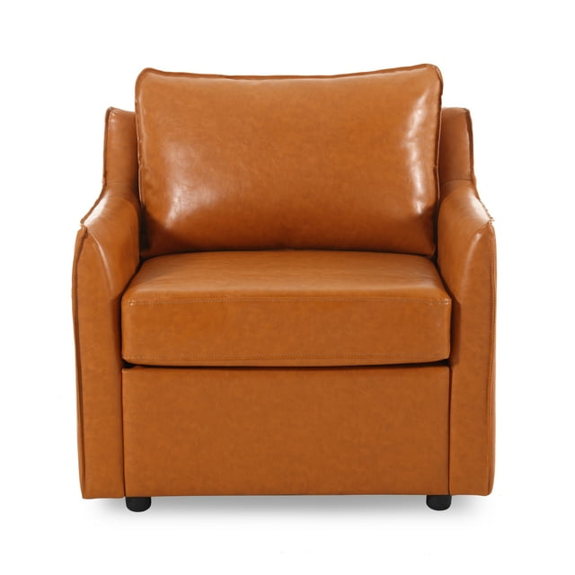 Muumblus 30.7"W Modern Mid-Century Faux Leather Single Sofa Accent Chair for Living Room, Brown