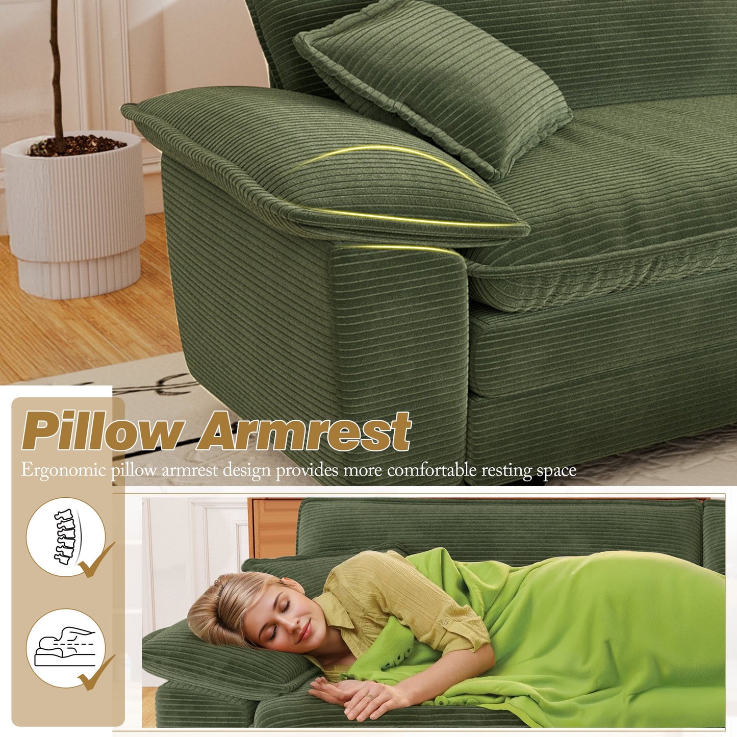 Muumblus Modular Sectional Cloud Couch with Ottoman, Oversized U-Shaped Corduroy Sofa for Living Room