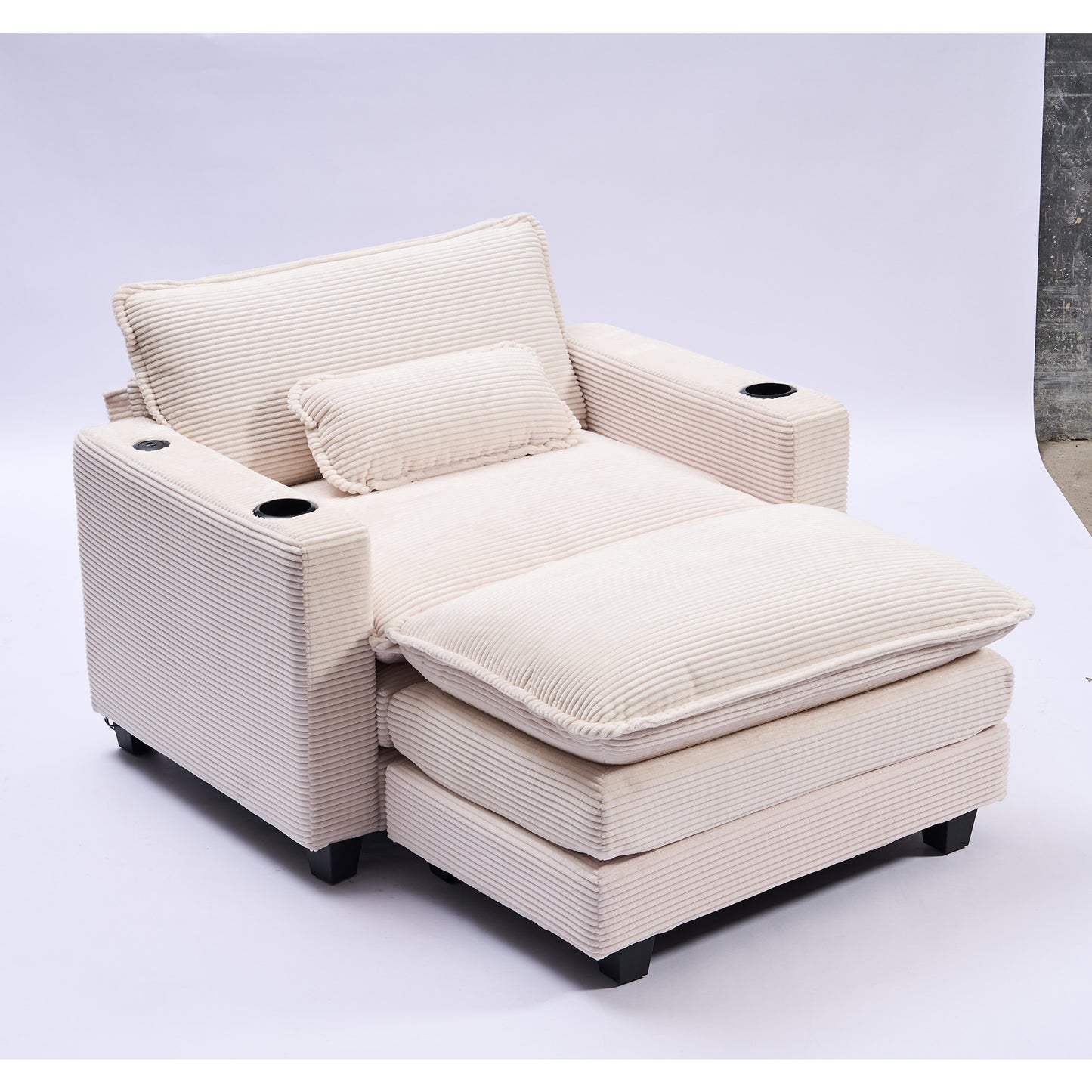 Muumblus 41.7" Oversized Lounge Accent Chair with Ottoman, Indoor Comfy Corduroy Armchair with USB, Beige