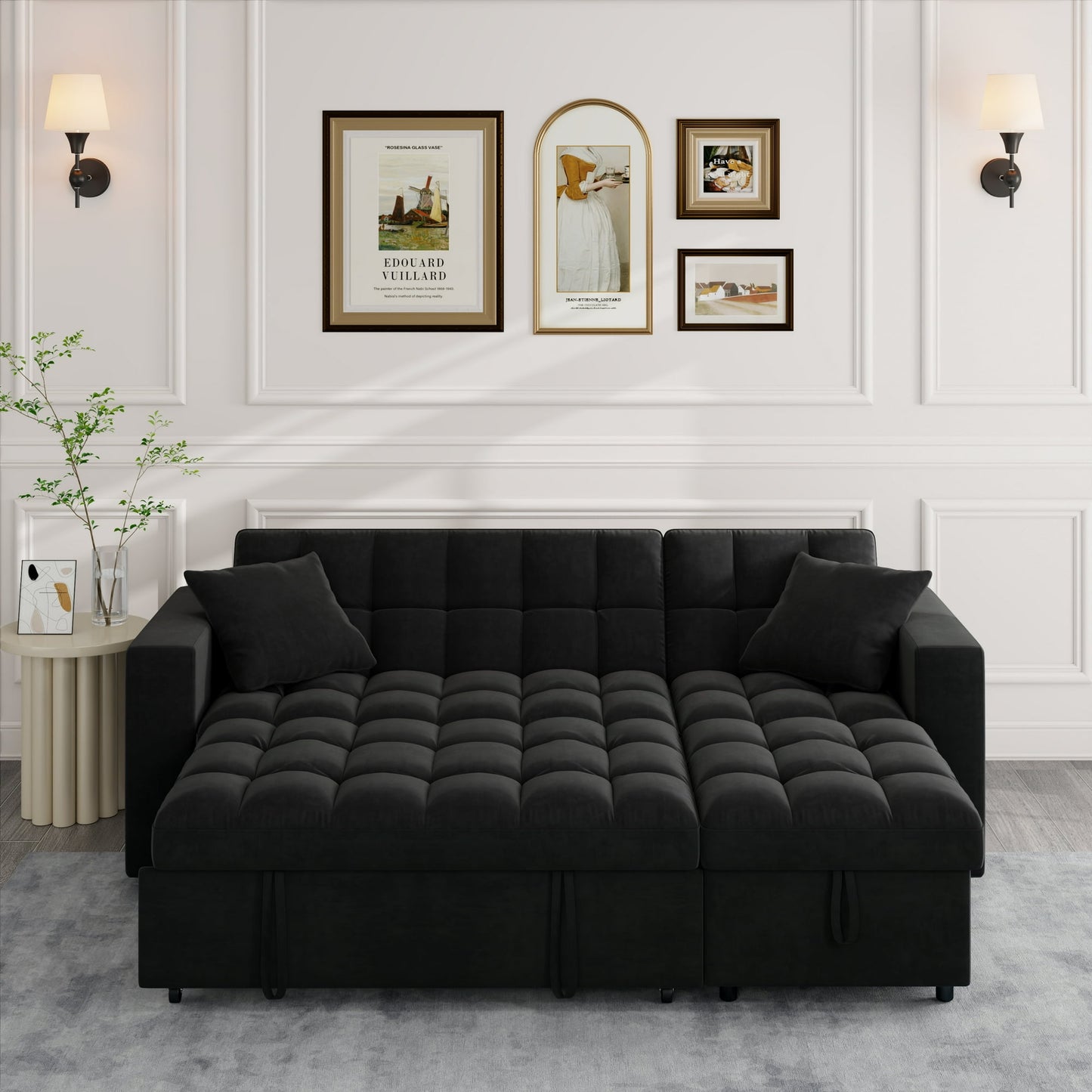 Muumblus 84" Queen Size Convertible Sectional Sleeper Sofa with Storage, Adjustable Backrest, Reversible L-Shaped Pull Out Couch Bed for Living Room, Guest Room