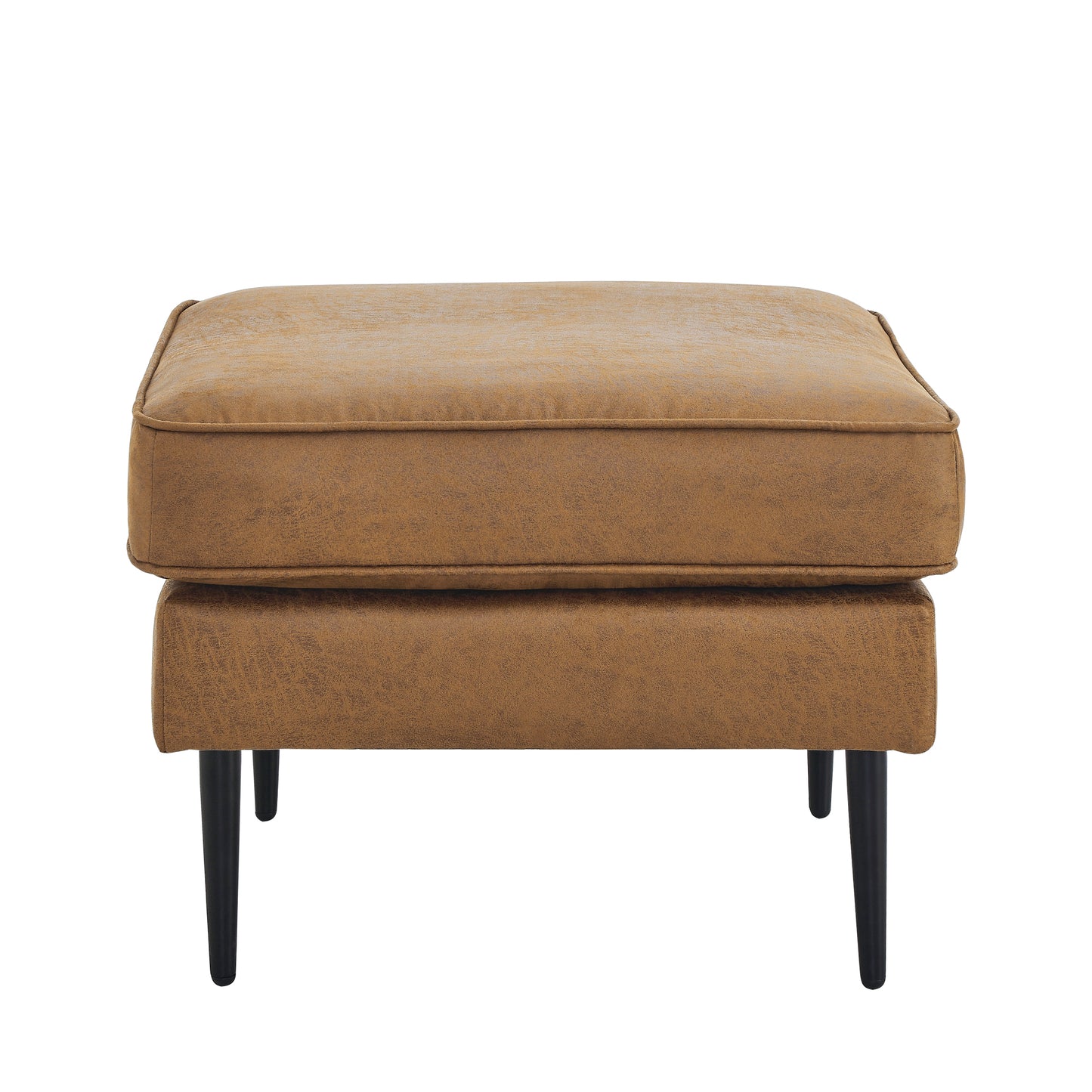 Muumblus Mid-Century Ottoman for Living Room, Foot Stool in Brown Faux Leather