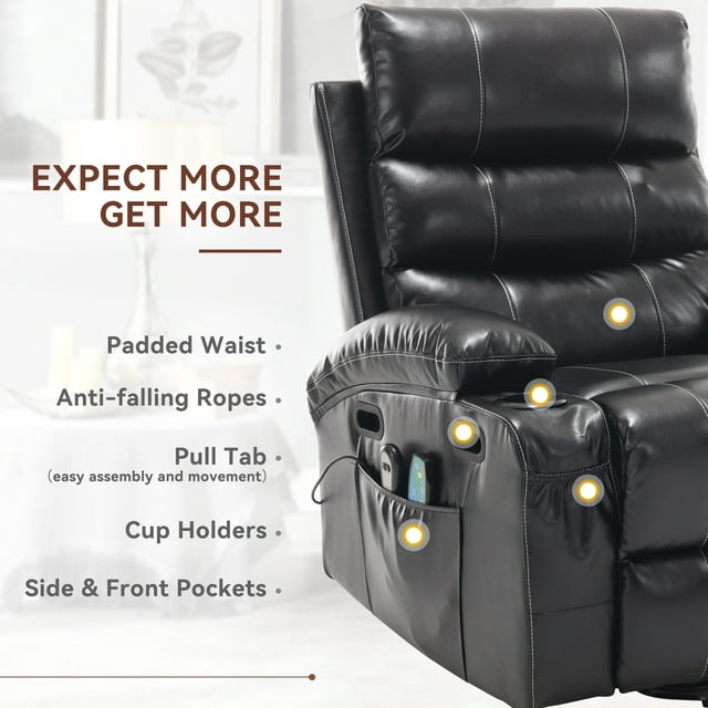 Muumblus Power Lift Recliner Chair, Lift Chair For Elderly, Power Recliner with Massage and Heat, Faux Leather Recliner Chair with Cup Holders, Power Lift Recliner for Living Room, Black