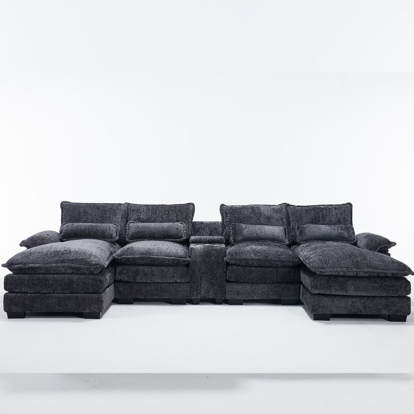Muumblus 123" Sectional Modular Sofa with Storage Console, Oversized Chenille U-Shaped Couch, Gray