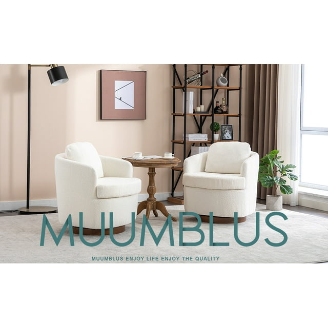 Muumblus Boucle Swivel Accent Barrel Chair, Living Room Leisure Comfy Armchair for Bedroom, Ivory
