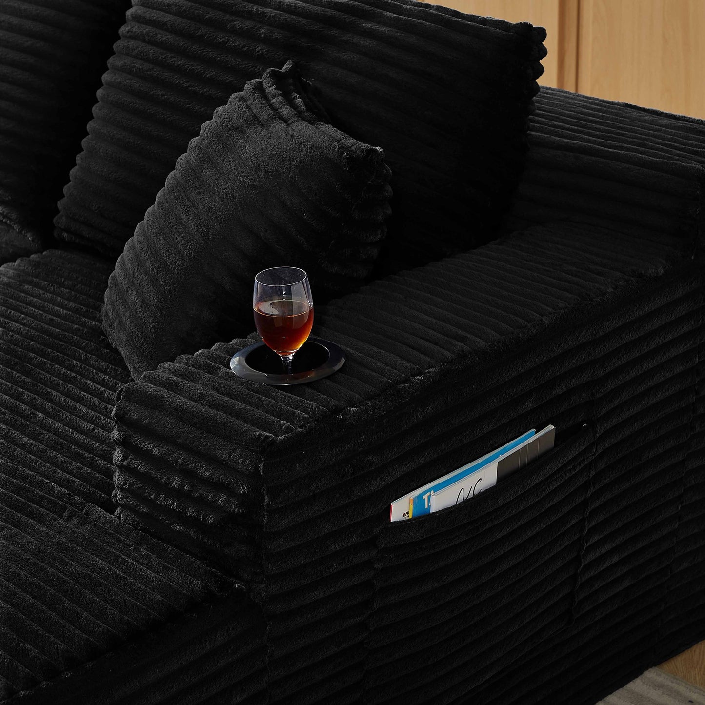 Muumblus 133" Modular Sectional Sofa with 2 Chaise Lounge, U-Shaped Oversized Boneless Cloud Couch, Black Corduroy Sleeper Sofa for Living Room