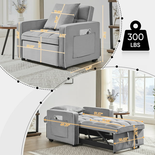 Muumblus Sleeper Sofa Chair Bed, 3-in-1 Convertible Sofa Chair