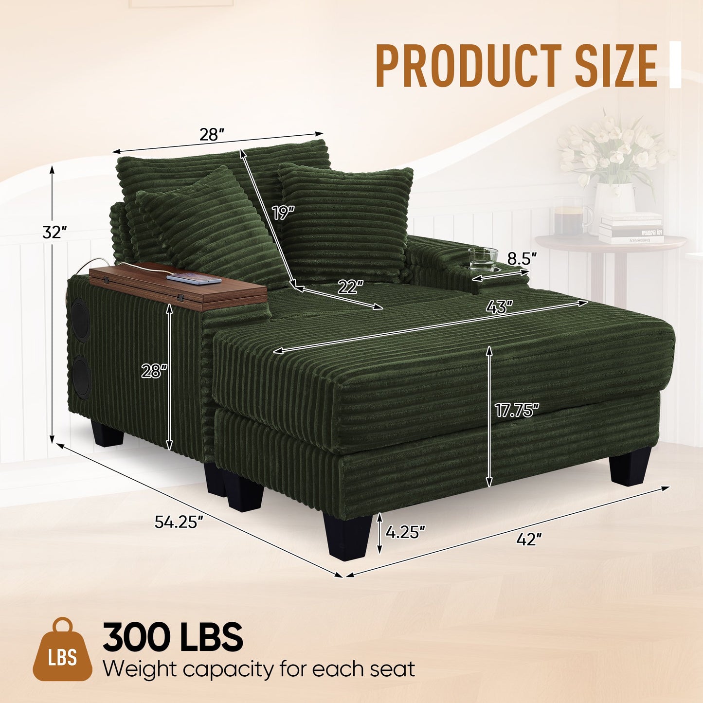 Muumblus Oversized Lounge Accent Chair with Ottoman, Bluetooth Speaker, Versatile Sofa Chairs with Storage Armrest and Rotating Table Board, Modern Cloud Armchair for Living Room