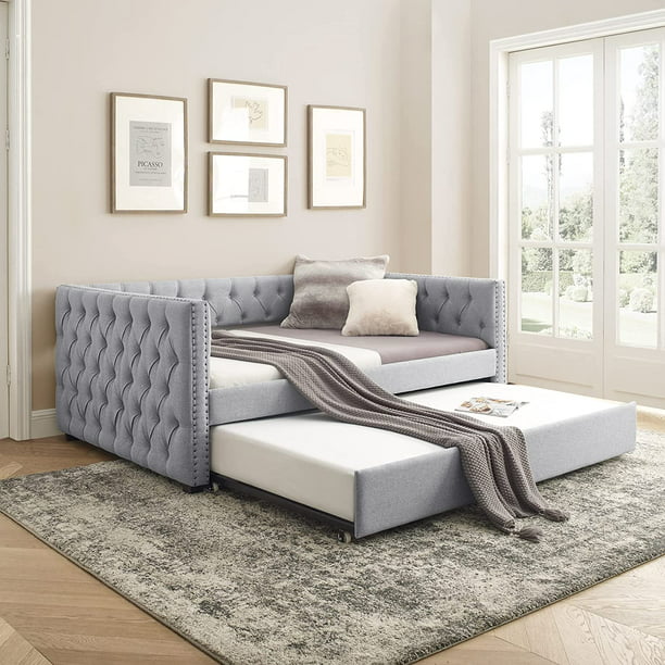 Daybed with Trundle, Muumblus Modren Kids Adult Pull Out Sofa Bed for Bedroom & Living Room