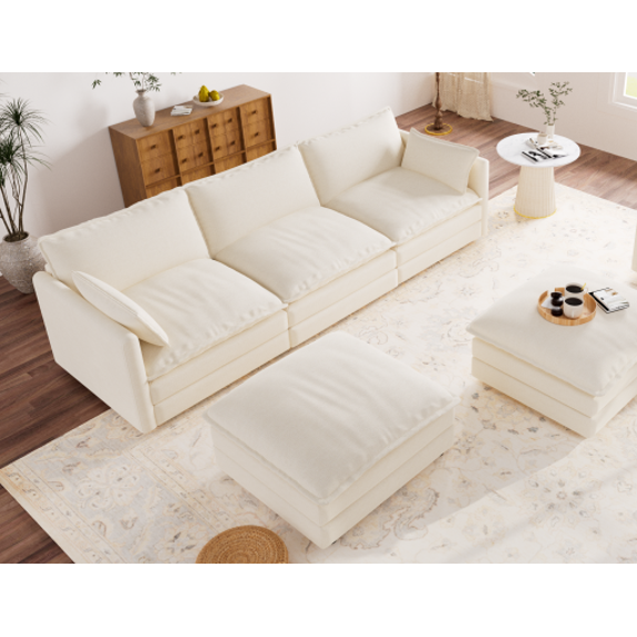 Muumblus 110" Oversized Modular Sectional Sofa with 2 Movable Ottoman, U Shaped Deep Seat Cloud Couch for Living Room, Beige Chenille