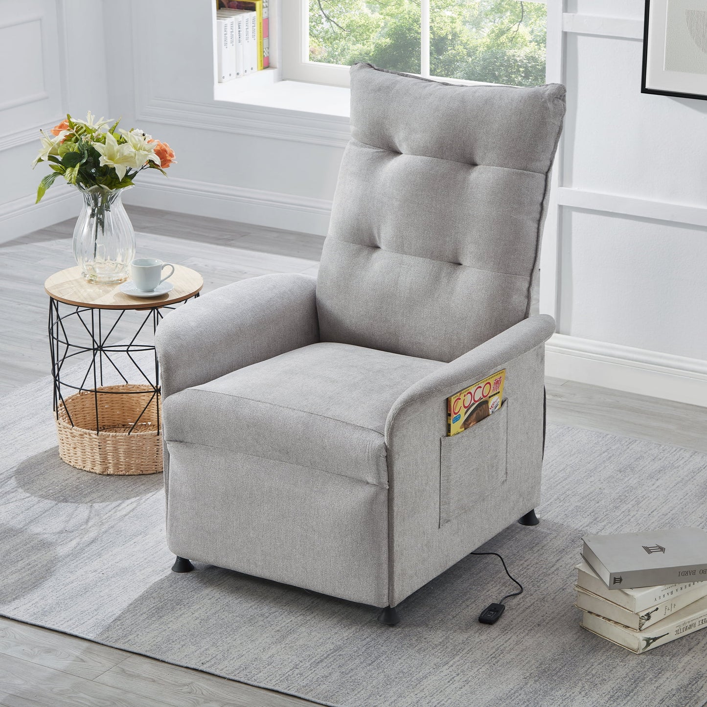 Muumblus High Back Power Recliner Sleeper Chair for Living Room, Bedroom, Light Gray Linen
