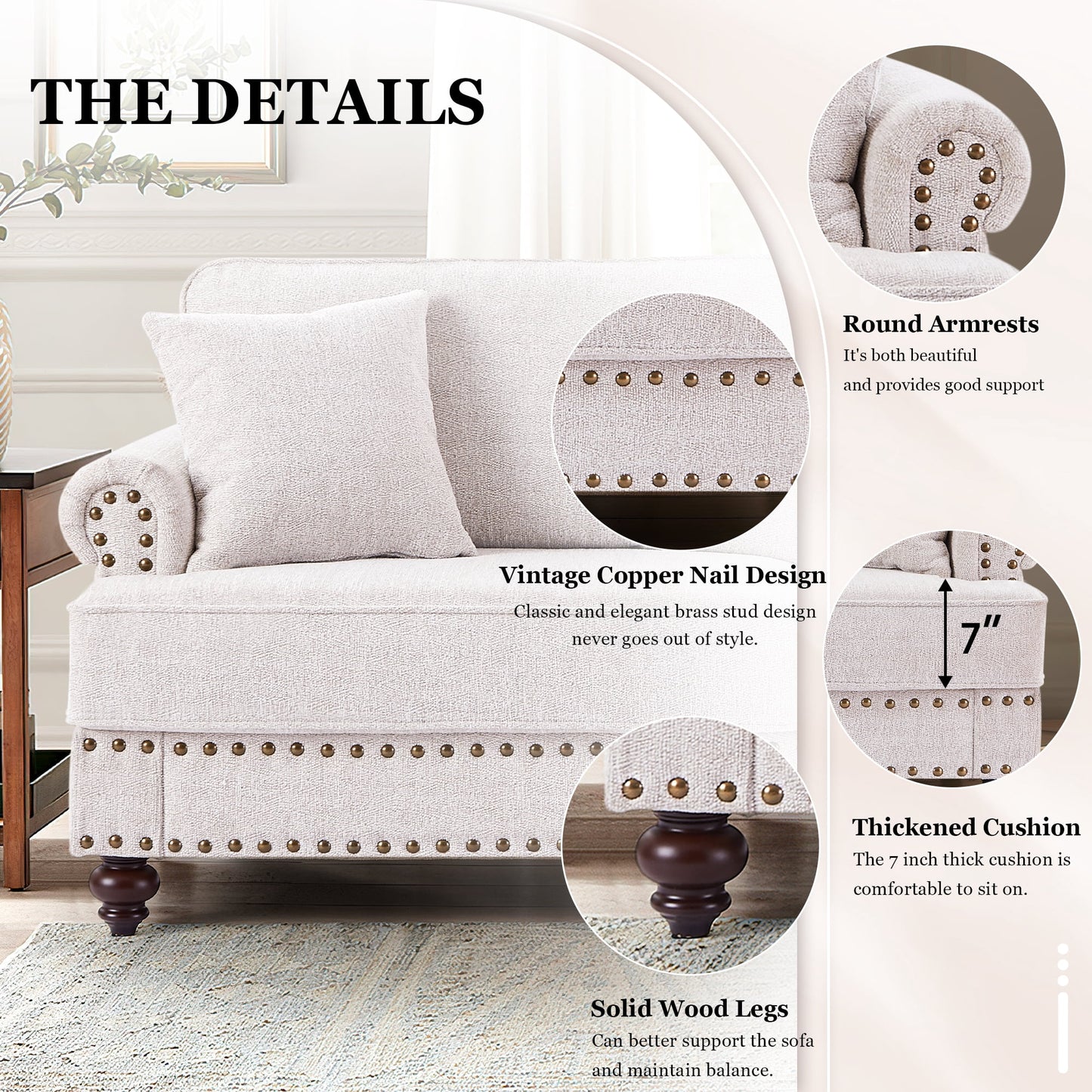 Muumblus 2 Pieces Chenille Living Room Furniture Sets , Single Sofa Chair and Sofa Set, White