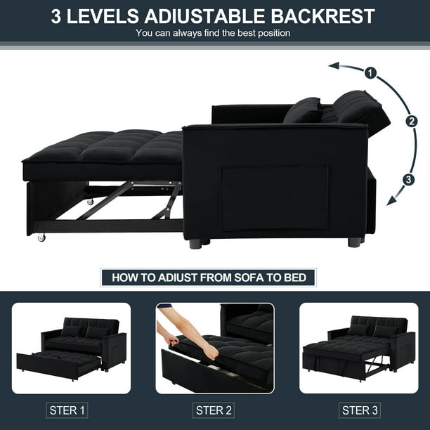 Muumblus Convertible Futon Sofa Bed, Small Space Loveseat Sleeper with Pull Out Bed, Modern Velvet Sofa Couch for Living Room, Adjsutable Backrest