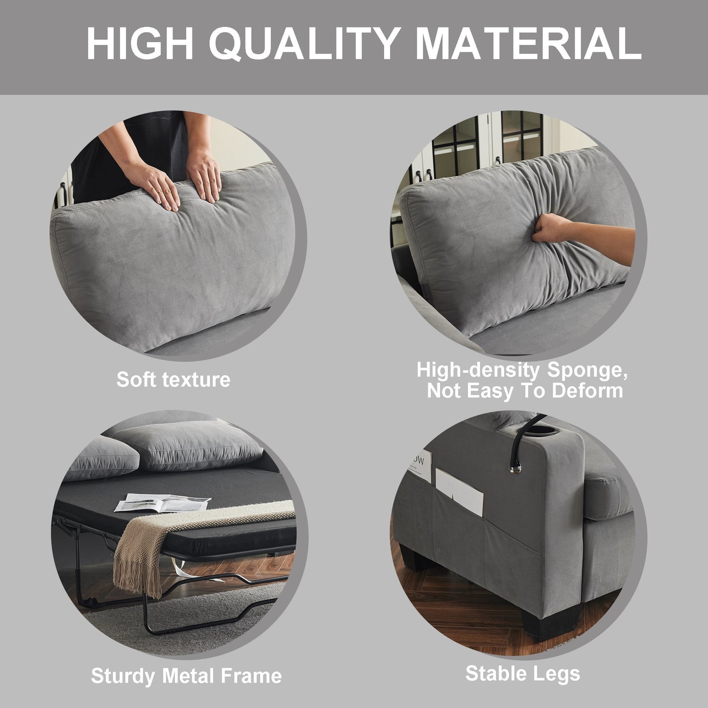 Muumblus 2-in-1 Convertible Sleeper Couch Bed with Memory Foam Mattress, 2-in-1 Pull Out Sofa Beds for Living Room, Bedroom