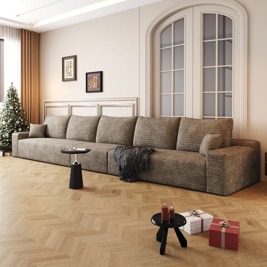 Muumblus 168" Cloud Sectional Sofa, Cozy 5-Seater Modular Sofa, Plush Corduroy Sleeper Bed Couch, No Assembly Required, Black