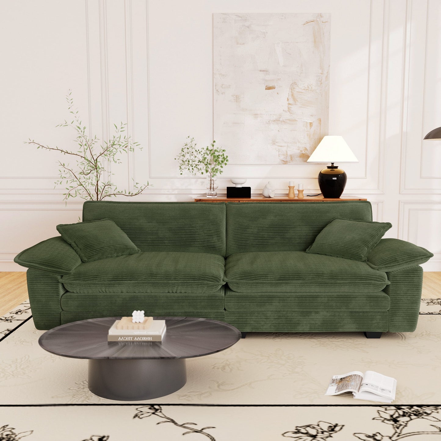 Muumblus Corduroy Loveseat Sofa, Upholstered 2-Seater Sleeper Couch for Living Room/Apt, Green