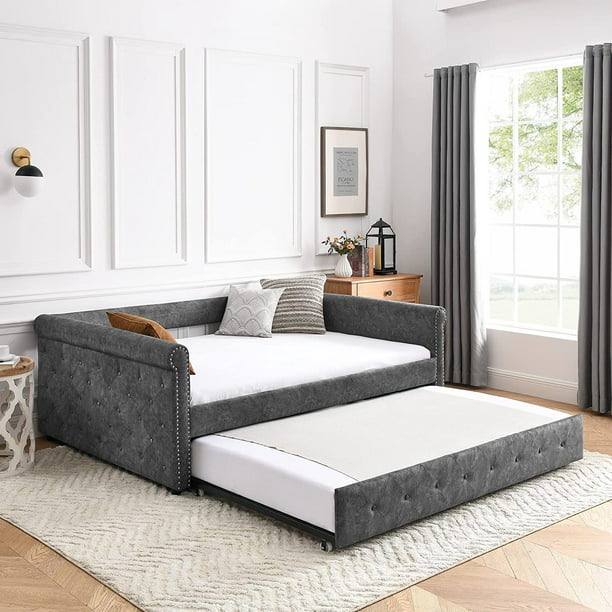 Daybed with Trundle, Muumblus Modren Kids Adult Pull Out Sofa Bed for Bedroom & Living Room