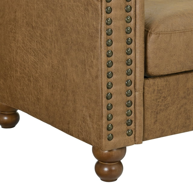 Muumblus 3-Seater Sofa for Living Room, 80.3" Chesterfield Tufted Sofa Couch, Brown Faux Leather