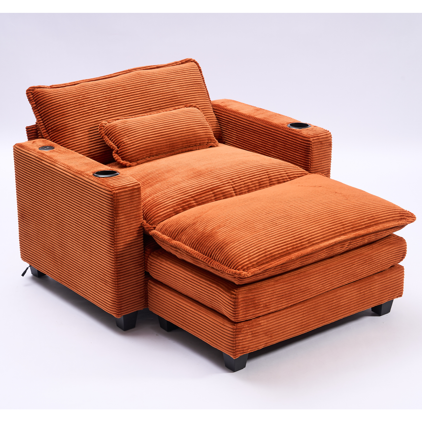 Muumblus 41.7" Oversized Lounge Accent Chair with Ottoman, Indoor Comfy Corduroy Armchair with USB, Beige
