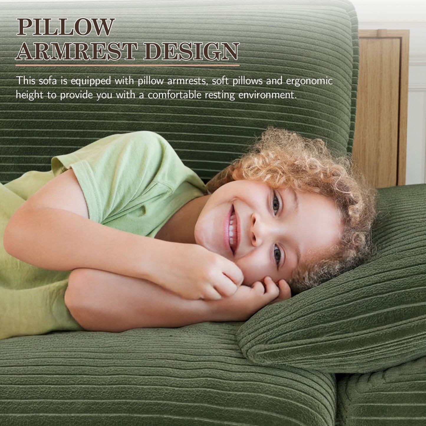Muumblus Corduroy Loveseat Sofa, Upholstered 2-Seater Sleeper Couch for Living Room/Apt, Green