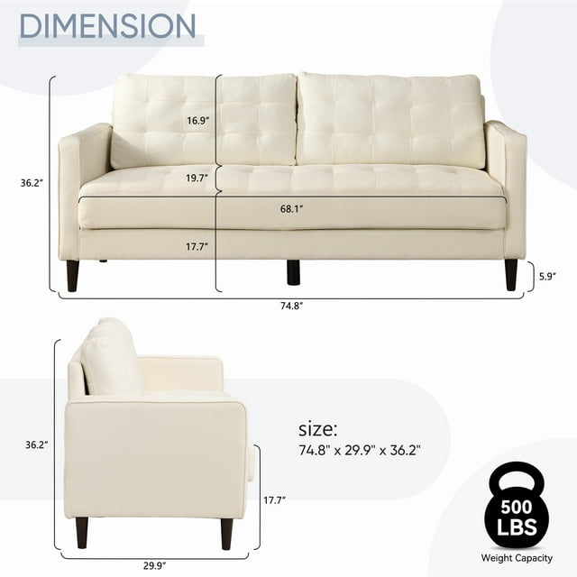 Muumblus 75 " Fabric Tufted Upholstered Sofa Couch