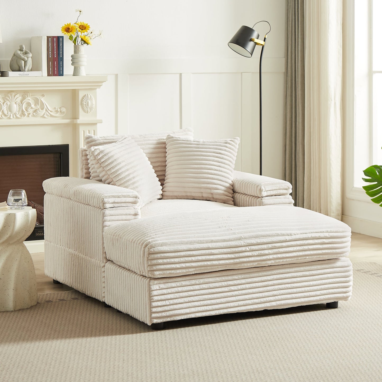 Muumblus Oversized Lounge Chair with Ottoman, Cloud Accent Reading Armchair for Living Room, White Chenille