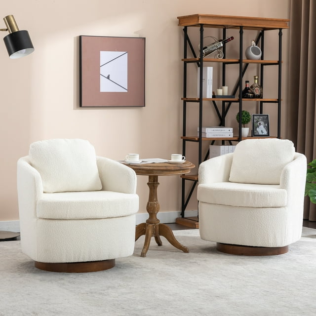 Muumblus Boucle Swivel Accent Barrel Chair, Living Room Leisure Comfy Armchair for Bedroom, Ivory