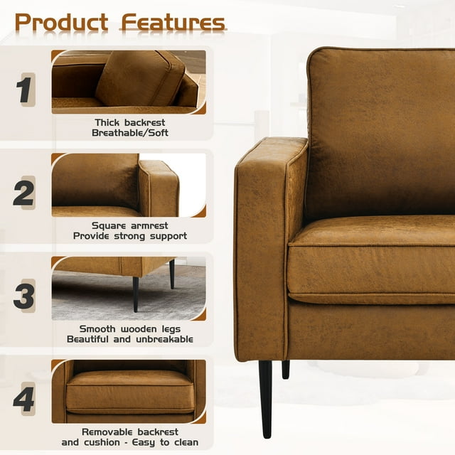Muumblus Accent Chair with Ottoman, Upholstered Lounge Chiar in Brown Faux Leather