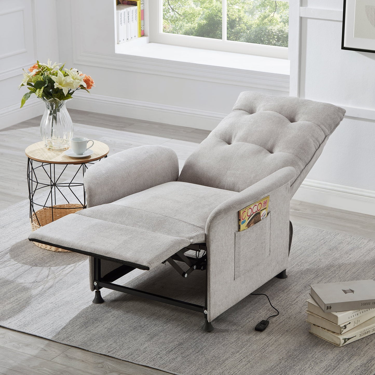 Muumblus High Back Power Recliner Sleeper Chair for Living Room, Bedroom, Light Gray Linen
