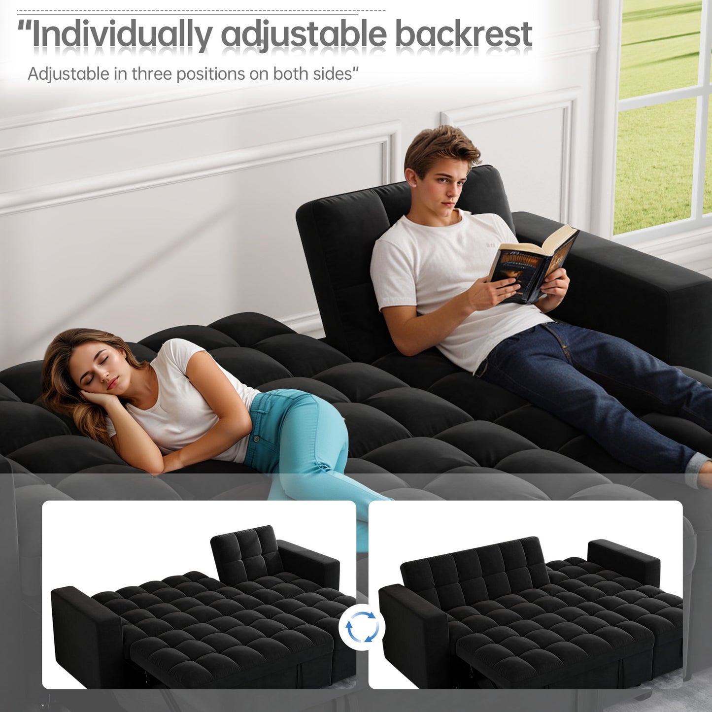 Muumblus 84" Queen Size Convertible Sectional Sleeper Sofa with Storage, Adjustable Backrest, Reversible L-Shaped Pull Out Couch Bed for Living Room, Guest Room