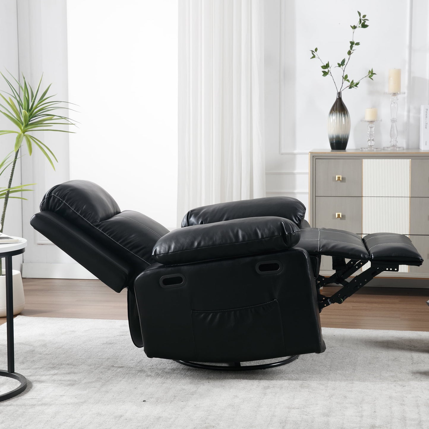 Muumblus Swivel Rocker Recliner with Heat and Massage, Power Recliner Chair for Living Room, Black Faux Leather