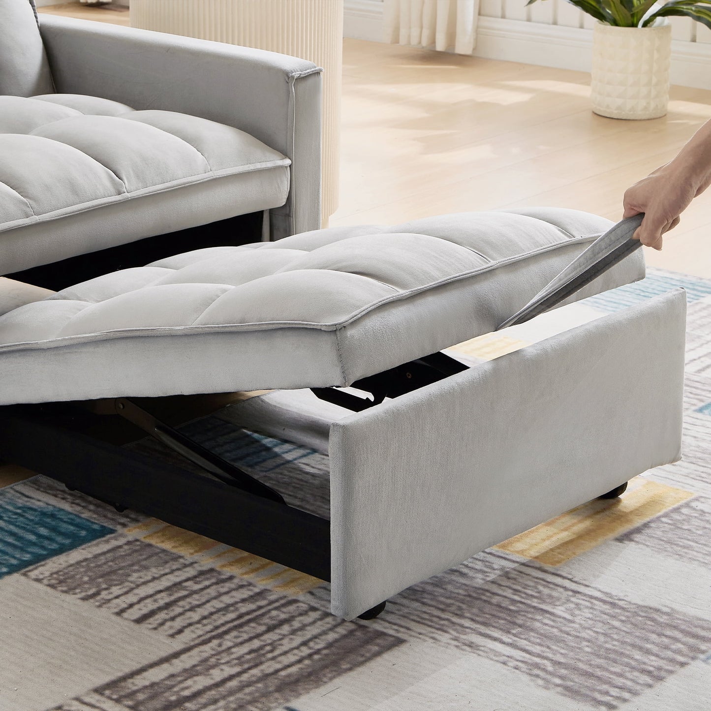 Muumblus 3-in-1 Convertible Sleeper Sofa Chair Bed for Adult, Lounge Chair Indoor, Modern Single Couch for Living Room, Small Spaces, Gray Velvet