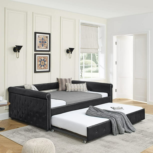 Daybed with Trundle, Muumblus Modren Kids Adult Pull Out Sofa Bed for Bedroom & Living Room